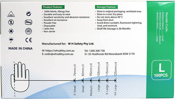 WH Safety Nitrile Gloves | Latex Free & Powder Free Surgical Gloves | Non-Sterile Exam Gloves | Disposable | Multipurpose Powder Free Gloves