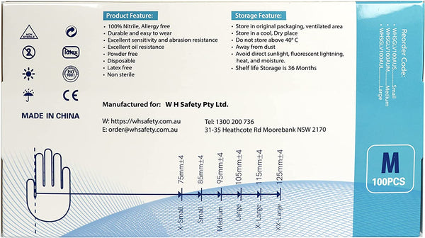 WH Safety Nitrile Gloves | Latex Free & Powder Free Surgical Gloves | Non-Sterile Exam Gloves | Disposable | Multipurpose Powder Free Gloves