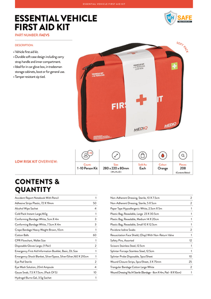 Mediq Essential Vehicle First-Aid Kit ( Soft Case ) Low Risk - WHSAFETY