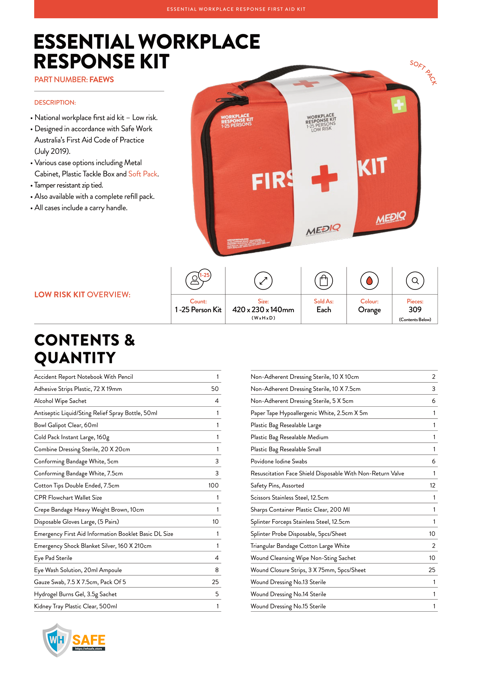 Mediq Workplace Response First-Aid Kit ( Soft Pack ) Low Risk - WHSAFETY