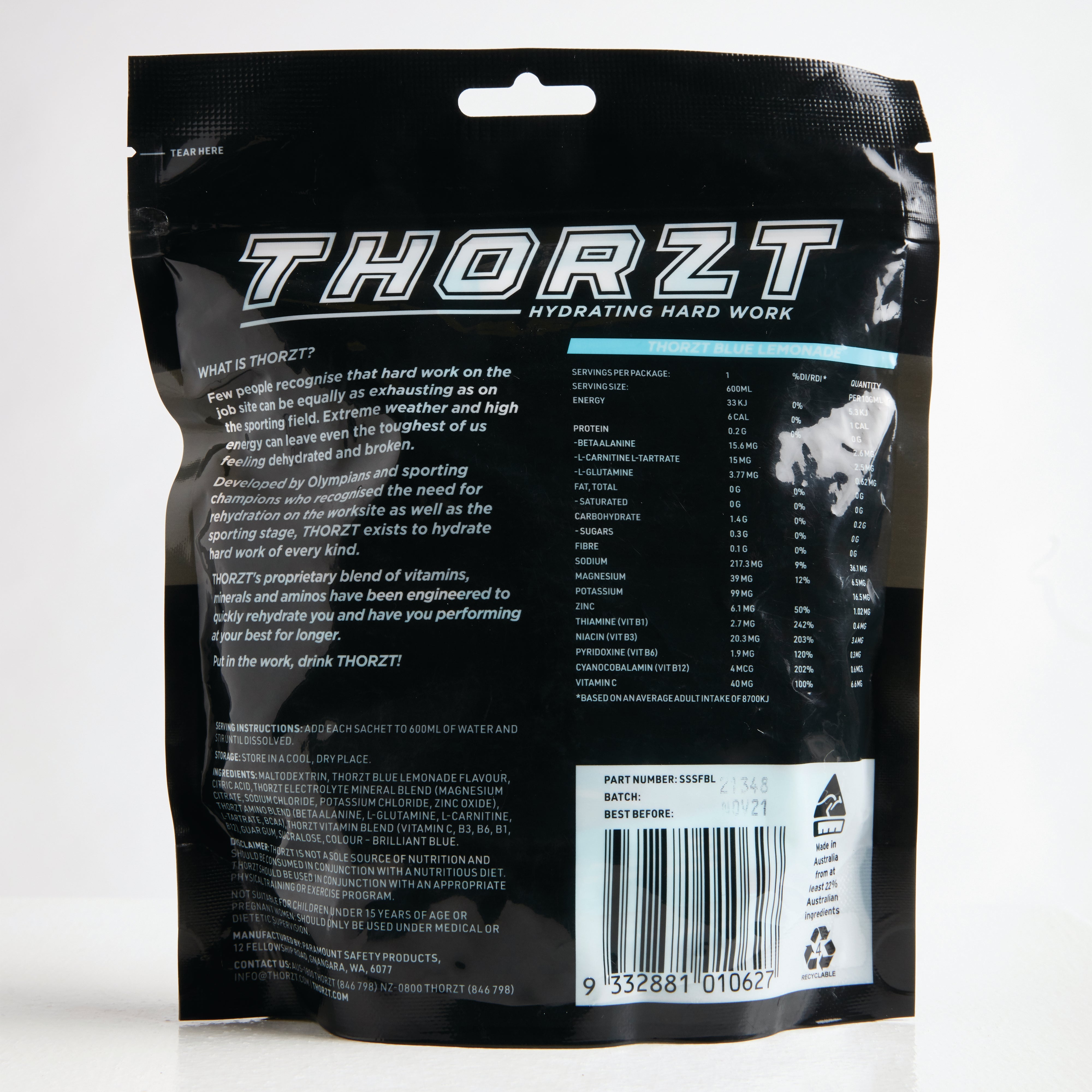 Thorzt Sugar-Free hydration Solo Shot Electrolyte - Blue Lemonade - WHSAFETY