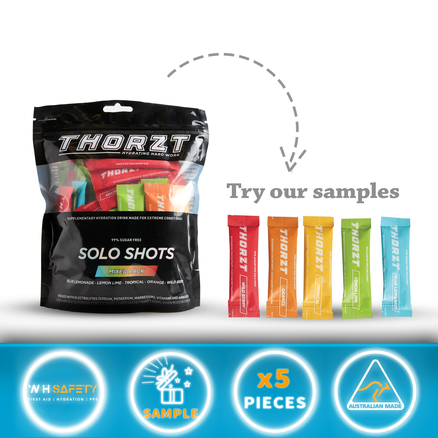 5x Thorzt Sample Sachets - Mixed Flavours - WHSAFETY